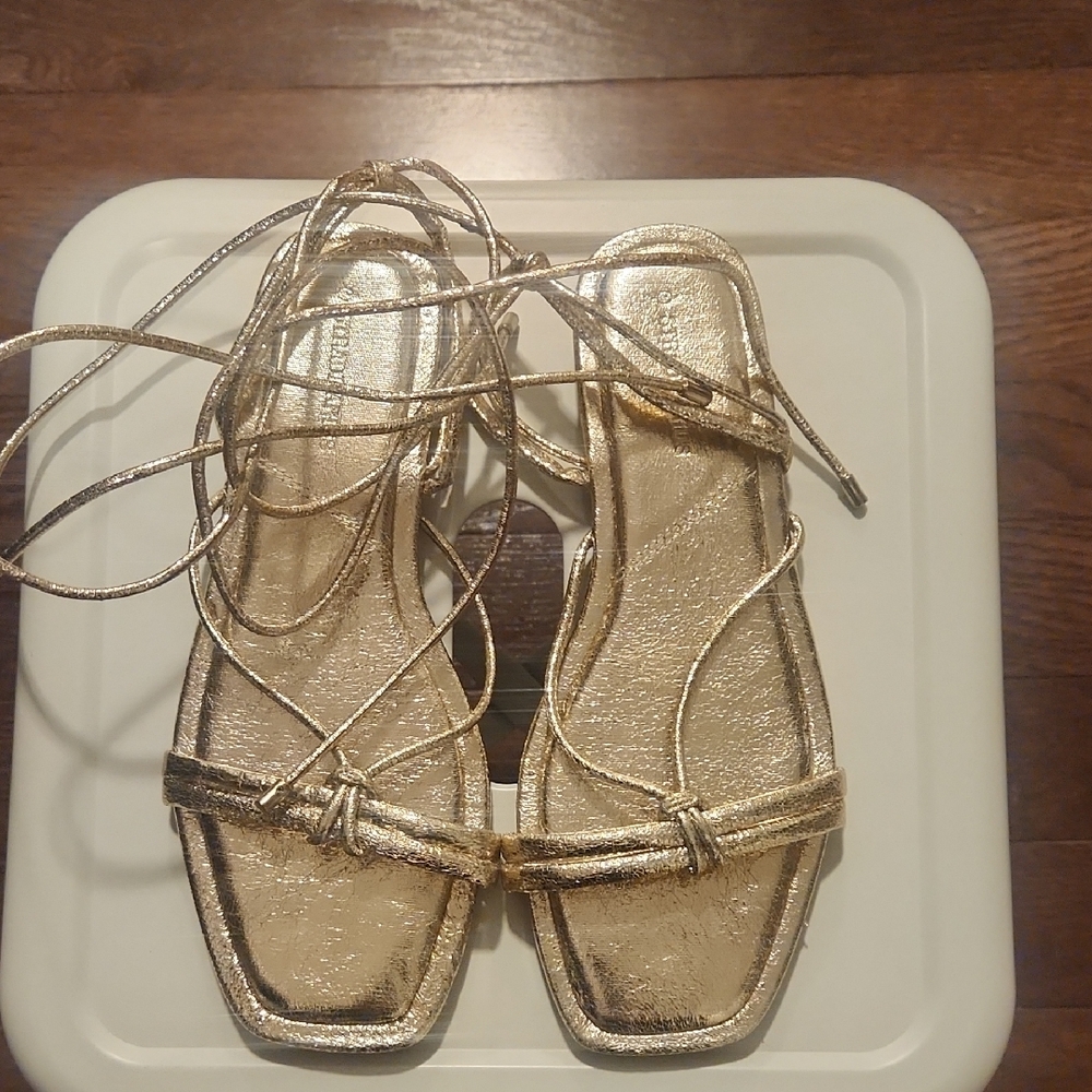 Gold Lace-Up Strappy Sandals - Women
